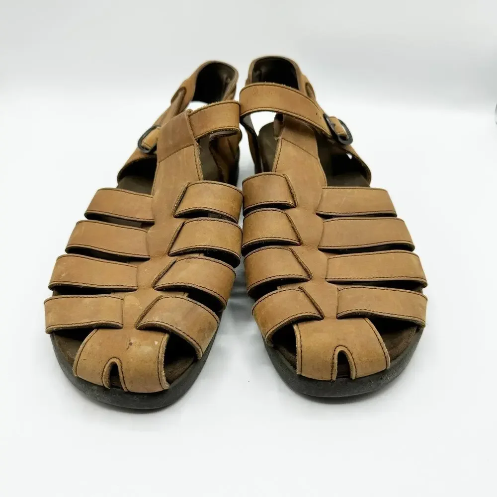 Mephisto Sam Mens 10 EU 44 Fisherman Sandals Nubuck Leather Brown Strap Back
